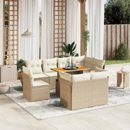 Set de sofás de jardín 9 pzas con cojines ratán sintético beige en Conjuntos de jardín | Comprar online en Foru.es