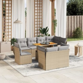 Set de sofás de jardín 9 pzas con cojines ratán sintético beige en Conjuntos de jardín | Comprar online en Foru.es