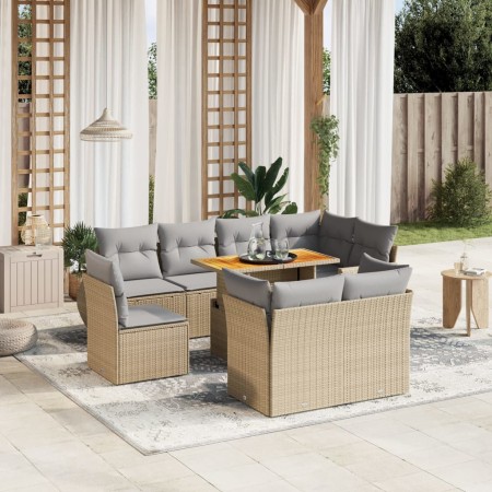 Set de sofás de jardín 9 pzas con cojines ratán sintético beige en Conjuntos de jardín | Comprar online en Foru.es