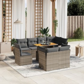 Set de muebles de jardín 9 pzas y cojines ratán sintético gris en Conjuntos de jardín | Comprar online en Foru.es