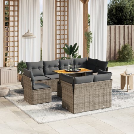 Set de muebles de jardín 9 pzas y cojines ratán sintético gris en Conjuntos de jardín | Comprar online en Foru.es