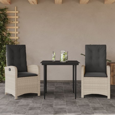 Set comedor de jardín 3 pzas cojines ratán sintético gris claro de , Conjuntos de jardín - Ref: Foro24-3212410, Precio: 361,0...