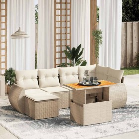 Set sofás de jardín 7 piezas y cojines ratán sintético beige en Conjuntos de jardín | Comprar online en Foru.es