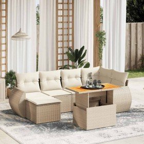 Set sofás de jardín 7 piezas y cojines ratán sintético beige en Conjuntos de jardín | Comprar online en Foru.es