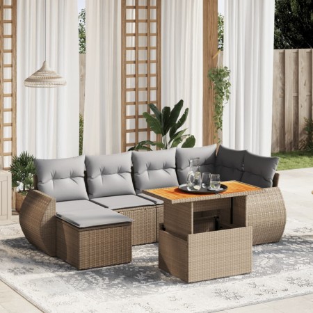 Set sofás de jardín 7 piezas y cojines ratán sintético beige en Conjuntos de jardín | Comprar online en Foru.es