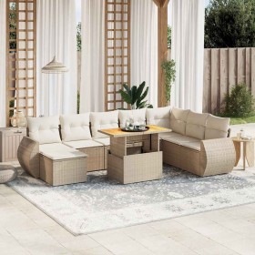 Set de sofás de jardín 9 pzas con cojines ratán sintético beige en Conjuntos de jardín | Comprar online en Foru.es