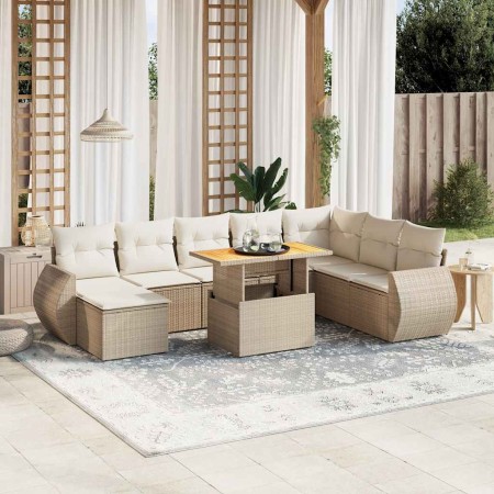 Set de sofás de jardín 9 pzas con cojines ratán sintético beige en Conjuntos de jardín | Comprar online en Foru.es