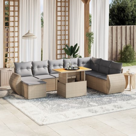 Set de sofás de jardín 9 pzas con cojines ratán sintético beige en Conjuntos de jardín | Comprar online en Foru.es