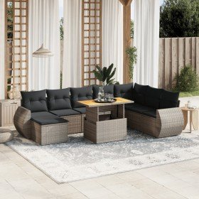 Set de muebles de jardín 9 pzas y cojines ratán sintético gris en Conjuntos de jardín | Comprar online en Foru.es
