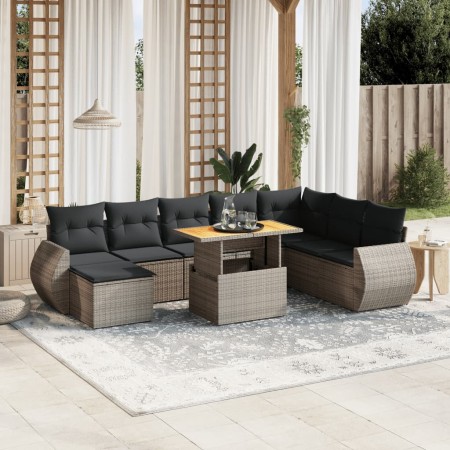 Set de muebles de jardín 9 pzas y cojines ratán sintético gris en Conjuntos de jardín | Comprar online en Foru.es