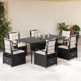 Set de comedor de jardín 7 pzas y cojines ratán sintético negro de , Conjuntos de jardín - Ref: Foro24-3262962, Precio: 813,3...