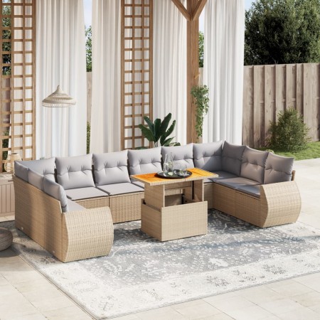 Set de sofás de jardín 11pzas con cojines ratán sintético beige en Conjuntos de jardín | Comprar online en Foru.es