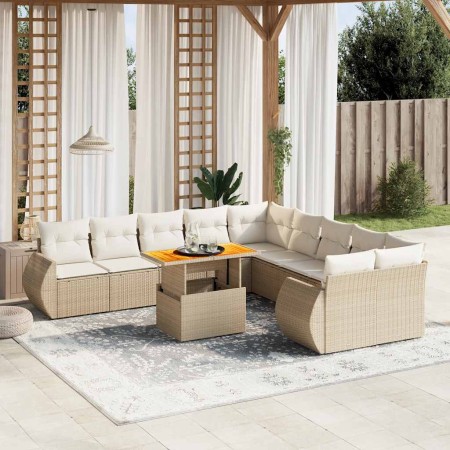 Set de sofás de jardín 11pzas con cojines ratán sintético beige en Conjuntos de jardín | Comprar online en Foru.es