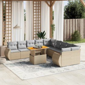 Set de sofás de jardín 11pzas con cojines ratán sintético beige en Conjuntos de jardín | Comprar online en Foru.es