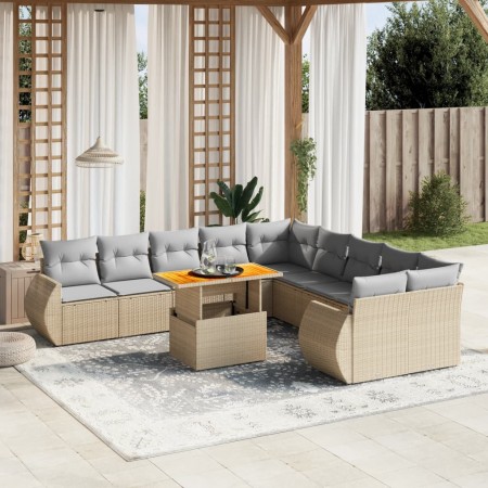Set de sofás de jardín 11pzas con cojines ratán sintético beige en Conjuntos de jardín | Comprar online en Foru.es