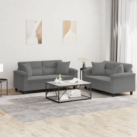 Juego de sofás con cojines 2 piezas tela microfibra gris oscuro de , Sofás - Ref: Foro24-3202328, Precio: 501,02 €, Descuento: %