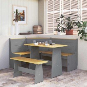 Banco de esquina REINE madera maciza de pino marrón gris 151 cm en Bancos de comedor y cocina | Comprar online en Foru.es