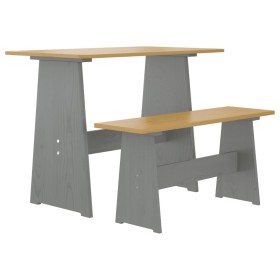 Mesa de comedor con banco REINE madera maciza pino marrón gris en Mesas de comedor | Comprar online en Foru.es