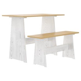 Mesa de comedor con banco REINE madera de pino marrón blanco en Mesas de comedor | Comprar online en Foru.es