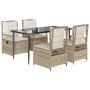 Set comedor de jardín 5 pzas con cojines ratán sintético beige de , Conjuntos de jardín - Ref: Foro24-3263016, Precio: 520,17...