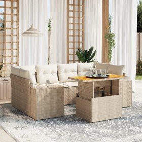 Set sofás de jardín 7 piezas y cojines ratán sintético beige en Conjuntos de jardín | Comprar online en Foru.es