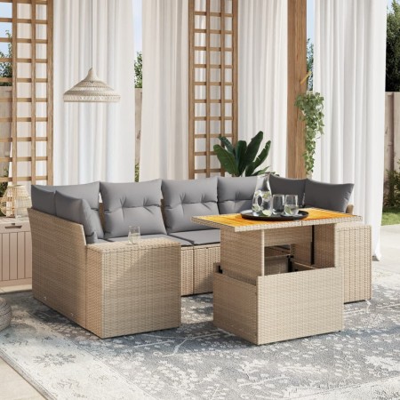 Set sofás de jardín 7 piezas y cojines ratán sintético beige en Conjuntos de jardín | Comprar online en Foru.es