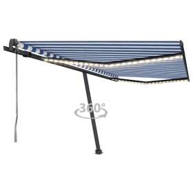 Toldo automático LED sensor de viento azul y blanco 450x350 cm de , Toldos - Ref: Foro24-3069851, Precio: 761,20 €, Descuento: %