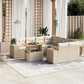 Set de sofás de jardín 9 pzas con cojines ratán sintético beige en Conjuntos de jardín | Comprar online en Foru.es