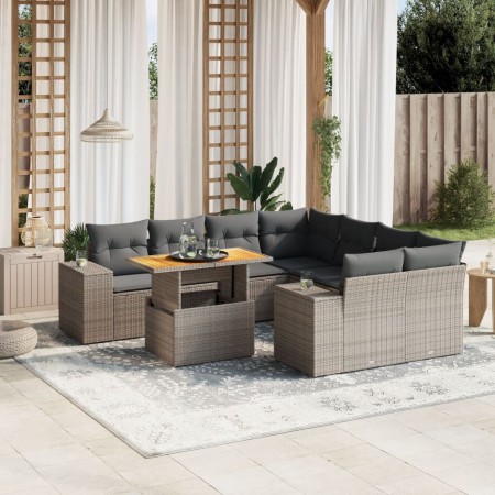 Set de muebles de jardín 9 pzas y cojines ratán sintético gris en Conjuntos de jardín | Comprar online en Foru.es