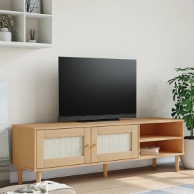 Mueble de TV SENJA aspecto ratán madera pino marrón 158x40x49cm de , Muebles TV - Ref: Foro24-358043, Precio: 120,64 €, Descu...