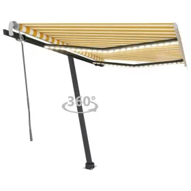 Manual retractable awning with yellow and white LED 350x250 cm by vidaXL, Awnings - Ref: Foro24-3069723, Price: 524,97 €, Dis...