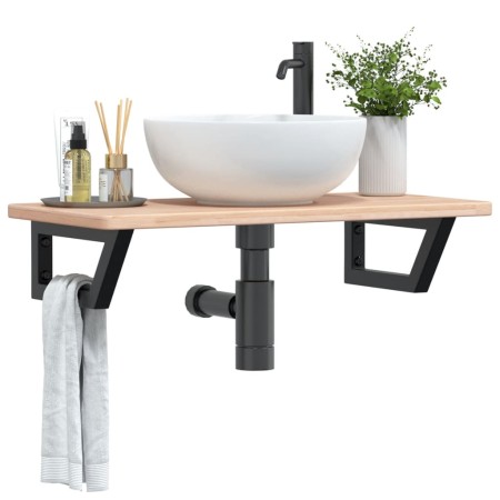 Estante de lavabo de pared de acero y madera maciza de roble de , Tocadores de baño - Ref: Foro24-3302331, Precio: 76,07 €, D...