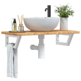 Estante de lavabo de pared de acero y madera maciza de roble de , Tocadores de baño - Ref: Foro24-3302338, Precio: 82,58 €, D...