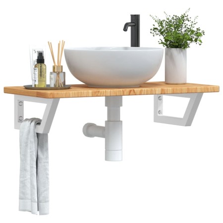 Estante de lavabo de pared de acero y madera maciza de roble de , Tocadores de baño - Ref: Foro24-3302338, Precio: 82,58 €, D...