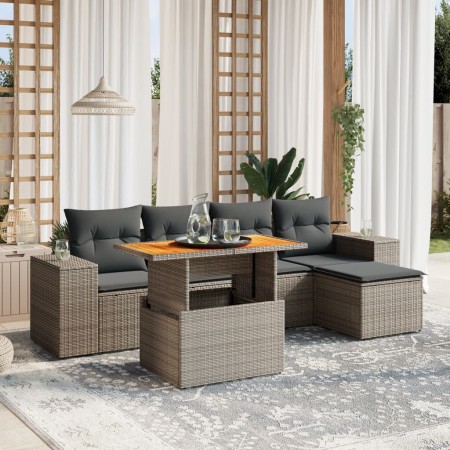 Set de muebles de jardín 6 pzas y cojines ratán sintético gris en Conjuntos de jardín | Comprar online en Foru.es