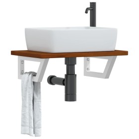 Estante de lavabo de pared de acero y madera maciza de roble de , Tocadores de baño - Ref: Foro24-3302350, Precio: 74,74 €, D...
