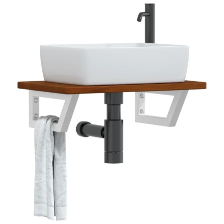 Estante de lavabo de pared de acero y madera maciza de roble de , Tocadores de baño - Ref: Foro24-3302350, Precio: 74,74 €, D...