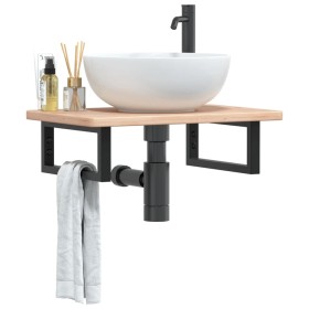 Estante de lavabo de pared de acero y madera maciza de roble de , Tocadores de baño - Ref: Foro24-3302333, Precio: 70,99 €, D...