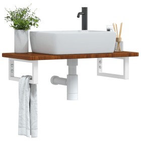 Estante de lavabo de pared de acero y madera maciza de roble de , Tocadores de baño - Ref: Foro24-3302344, Precio: 83,84 €, D...