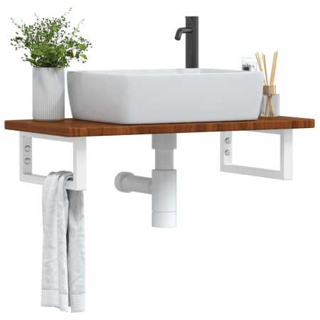 Estante de lavabo de pared de acero y madera maciza de roble de , Tocadores de baño - Ref: Foro24-3302344, Precio: 83,84 €, D...