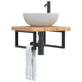 Estante de lavabo de pared de acero y madera maciza de roble de , Tocadores de baño - Ref: Foro24-3302409, Precio: 105,28 €, ...