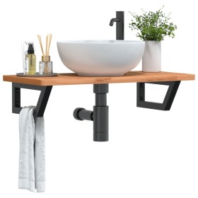 Estante de lavabo de pared de acero y madera maciza de haya de , Tocadores de baño - Ref: Foro24-3302367, Precio: 73,58 €, De...