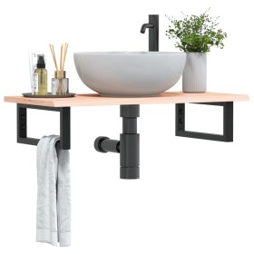 Estante de lavabo de pared de acero y madera maciza de roble de , Tocadores de baño - Ref: Foro24-3302545, Precio: 71,16 €, D...