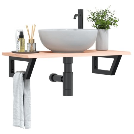 Estante de lavabo de pared de acero y madera maciza de roble de , Tocadores de baño - Ref: Foro24-3302547, Precio: 70,69 €, D...