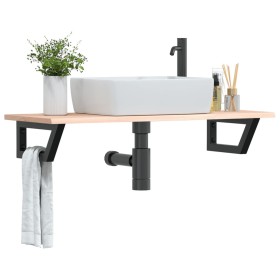 Estante de lavabo de pared de acero y madera maciza de roble de , Tocadores de baño - Ref: Foro24-3302551, Precio: 79,76 €, D...