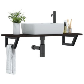 Estante de lavabo de pared de acero y madera maciza de roble de , Tocadores de baño - Ref: Foro24-3302591, Precio: 71,12 €, D...