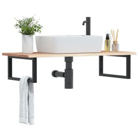 Estante de lavabo de pared de acero y madera maciza de roble de , Tocadores de baño - Ref: Foro24-3302601, Precio: 103,79 €, ...