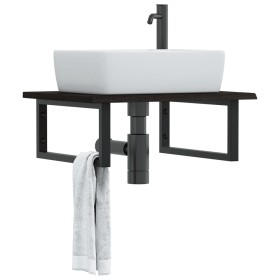 Estante de lavabo de pared de acero y madera maciza de roble de , Tocadores de baño - Ref: Foro24-3302617, Precio: 86,87 €, D...