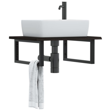 Estante de lavabo de pared de acero y madera maciza de roble de , Tocadores de baño - Ref: Foro24-3302617, Precio: 86,87 €, D...