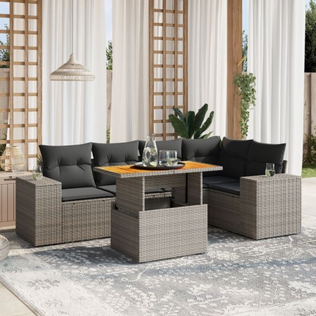 Set de muebles de jardín 6 pzas y cojines ratán sintético gris en Conjuntos de jardín | Comprar online en Foru.es